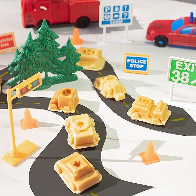 Cars & Trucks Mini Waffle Maker - Make 7 Different Vehicles- Police Car Firetruck Construction Truck & Automobile Shaped Pancakes- Electric Nonstick Iron with Recipe Guide, Fun Kid or Adult Xmas Gift