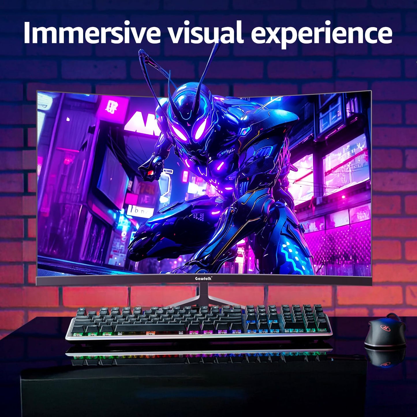 Gawfolk 27 Inch Gaming Curved Monitor, 180Hz QHD 2560x1440p PC Monitor with AMD FreeSync, Flicker-Free, HDMI 2.0, DP 1.4, Ultra-Thin Frameless 2K Computer Screen