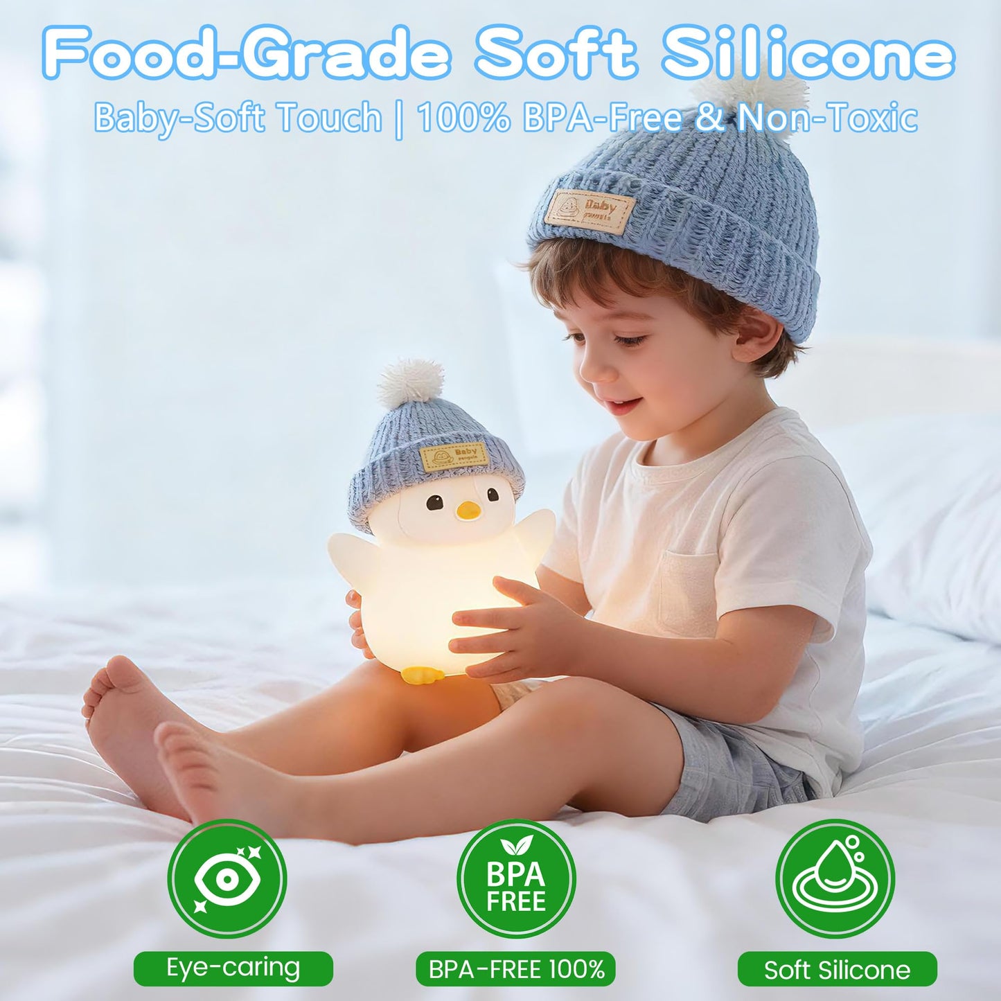 Famiduo Penguin Night Light For Kids  Adorable Penguin Lamp With Hat  Food Grade Silicone Nursery Nightlight  Rechargeable/Dimmable/Timer Led Squishy Novelty Animal Bedside Lamp Funny Gifts For Boys
