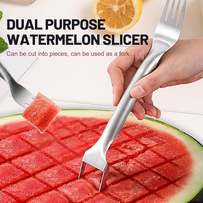 2-in-1 stainless steel fruit slicer,2025 new upgraded portable watermelon fork, fruit fork slicer suitable for home, party, camping and kitchen small tools (6pcs)