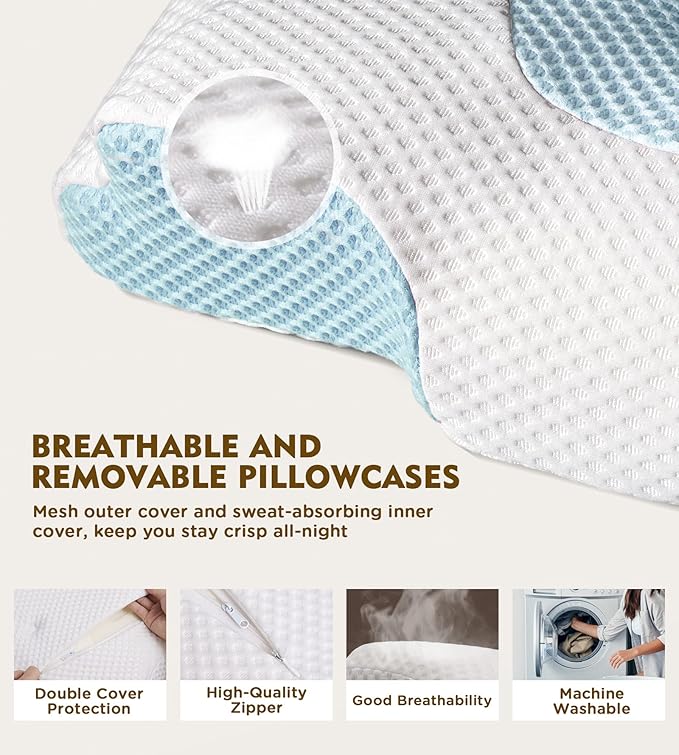 Osteo Cervical Pillow for Neck Pain Relief, Hollow Design Odorless Memory Foam Pillows with Cooling Case, Adjustable Orthopedic Bed Pillow for Sleeping, Contour Support for