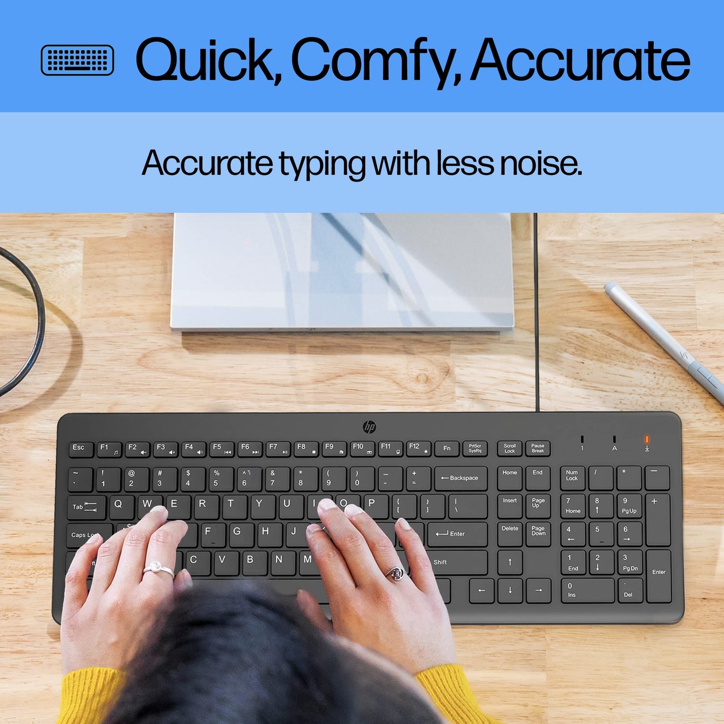 Hp 150 Wired Keyboard With Numeric Keypad - Silent-Touch Chiclet Keyboard - Ergonomic, Comfortable - Usb Plug-And-Connectivity,