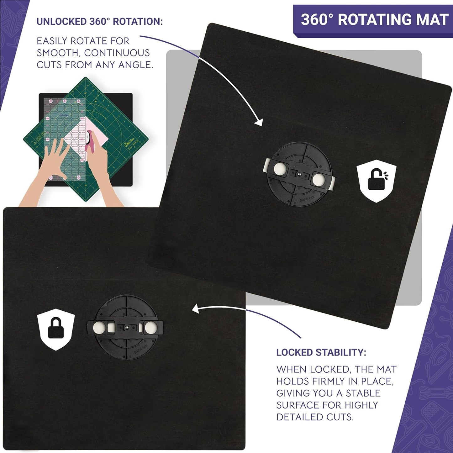 The Quilted Bear Rotating Cutting Mat 7" x 7" - Locking & Rotating Self Healing Cutting Board for Sewing, Fabric & Effortless Quilting - 360 Degree Sewing Supplies Mat for Craft Table (Green)