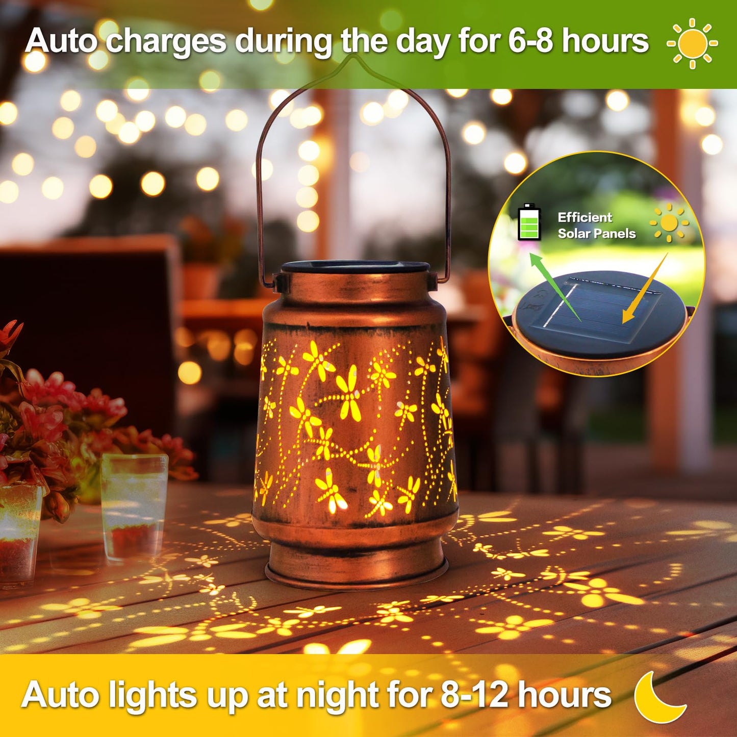 DIBIEECN Dragonfly Solar Lantern Lights, Metal Outdoor Decor, Waterproof, Bronze, Model MD-DOUBLE-01, 2 Pack