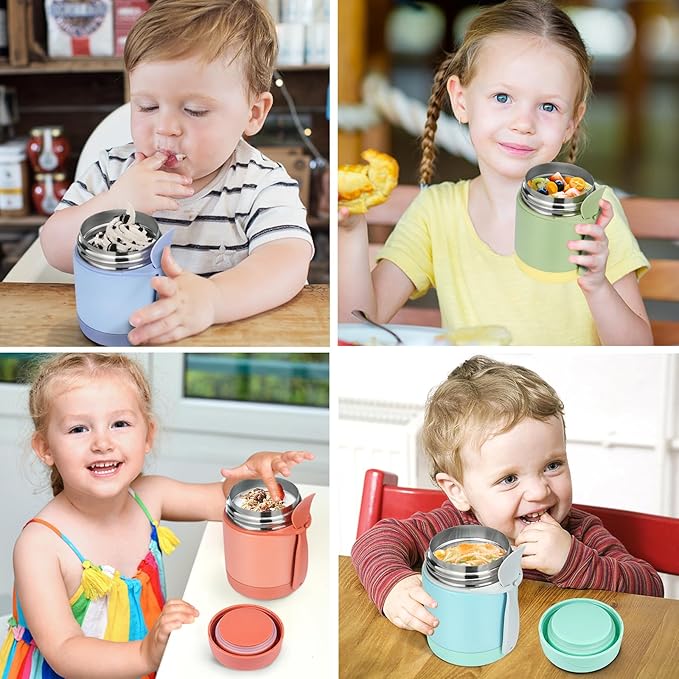 Soup Thermo for Kids - 10oz Insulated Food Jar with Spoon, Leak Proof Stainless Steel Wide Mouth Lunch Thermo Jar for School (Mint-Green)