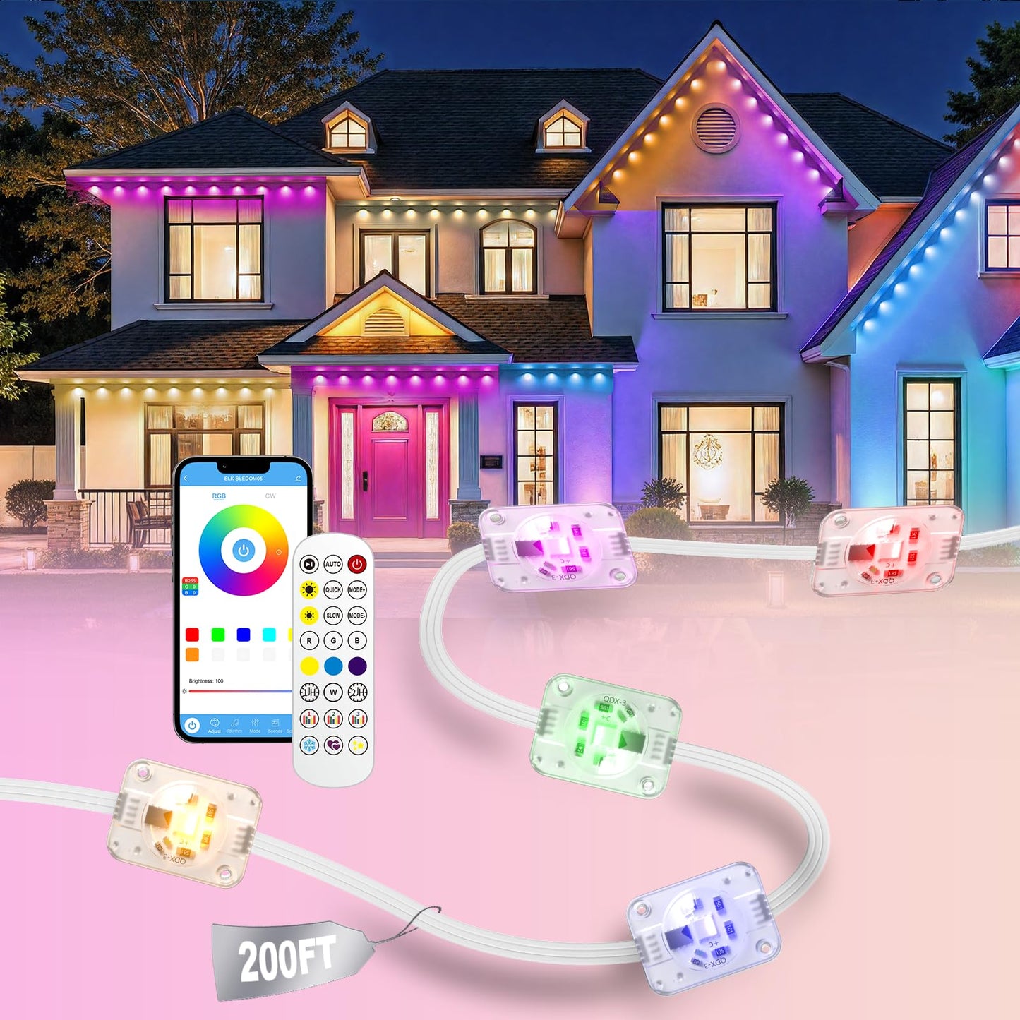 Yolsunes Permanent Outdoor Lights  200Ft Rgb+Ic Smart Led Eaves Lights  Ip67 Waterproof Outdoor Decor With App/Remote Control For Christmas  Halloween  Holiday  Daily  Party