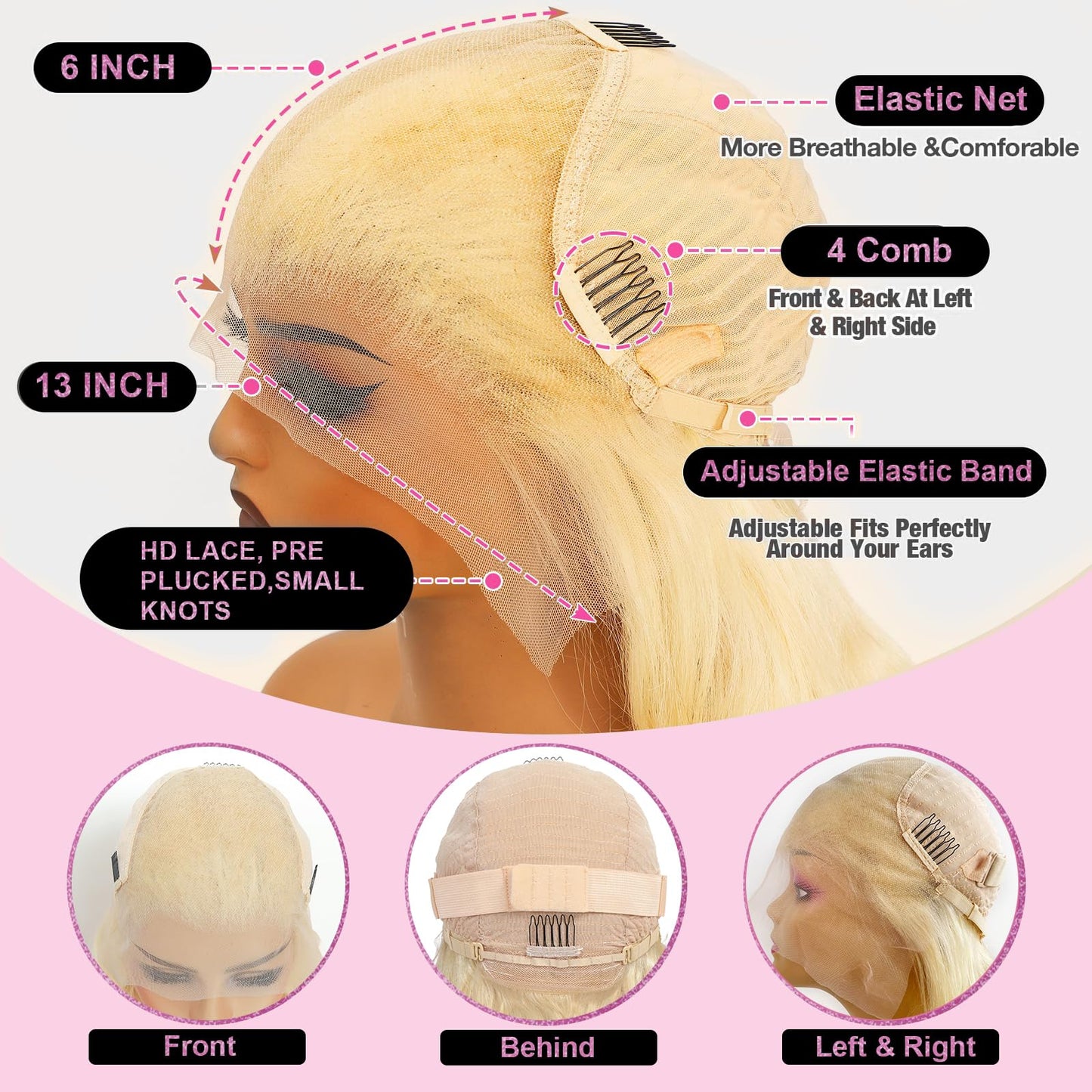 Shciyair 32 Inch 613 Lace Front Wig Human Hair 200 Density Blonde Wig Human Hair 613 HD Lace Frontal Wig 13x6 Blonde Body Wave L