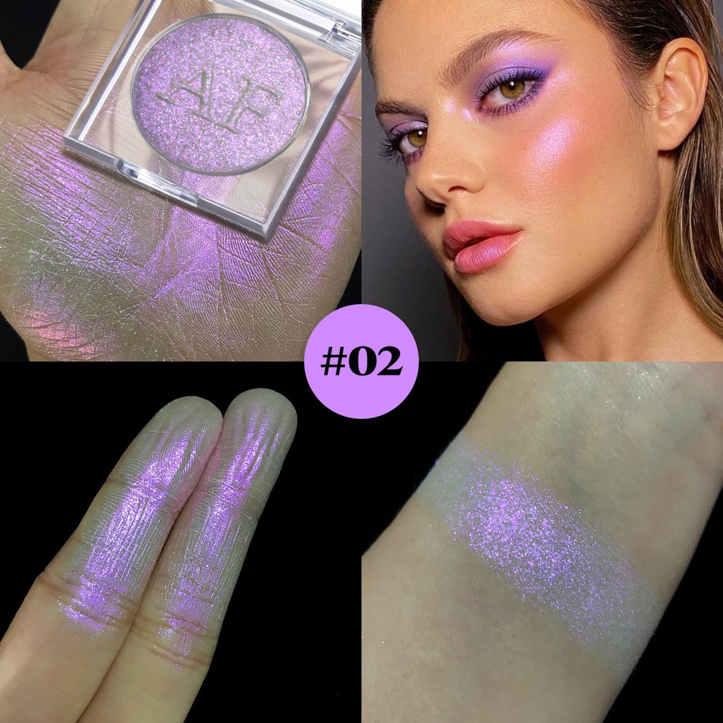 Highlighter Makeup Palette, Long Lasting New Formula, Translucent Purple Shimmer, Sheer White Base, Ideal for Face and Body Cont