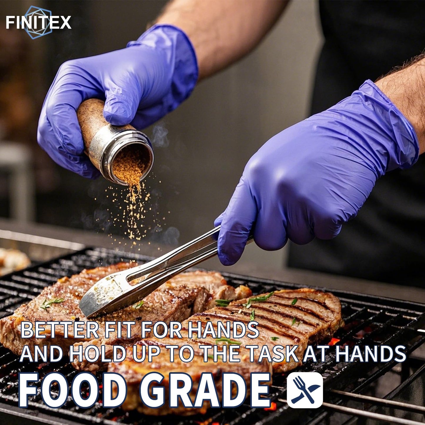 FINITEX Disposable Nitrile Exam Gloves 1000 PCS - 3.2mil Ice Blue Powder-free Latex-Free Examination Home Cleaning Food Gloves (L)