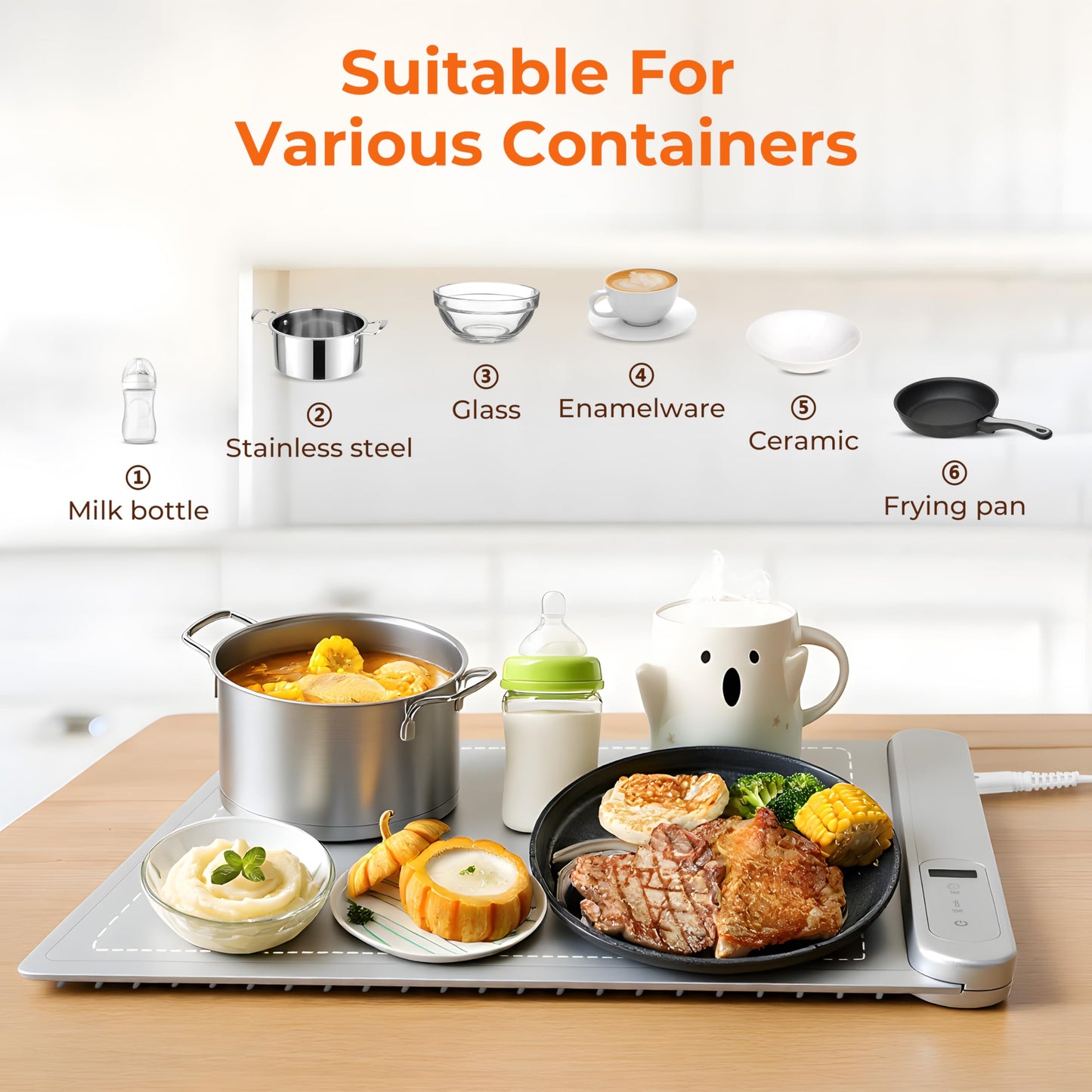 Graphene Warming Mat for Food, Electric Warming Tray with 6 Temp & 6H Timer, 300W Full Surface Heating, Waterproof Foldable Mat for Countertop, Parties, Buffets, Home Use (Light Gray)
