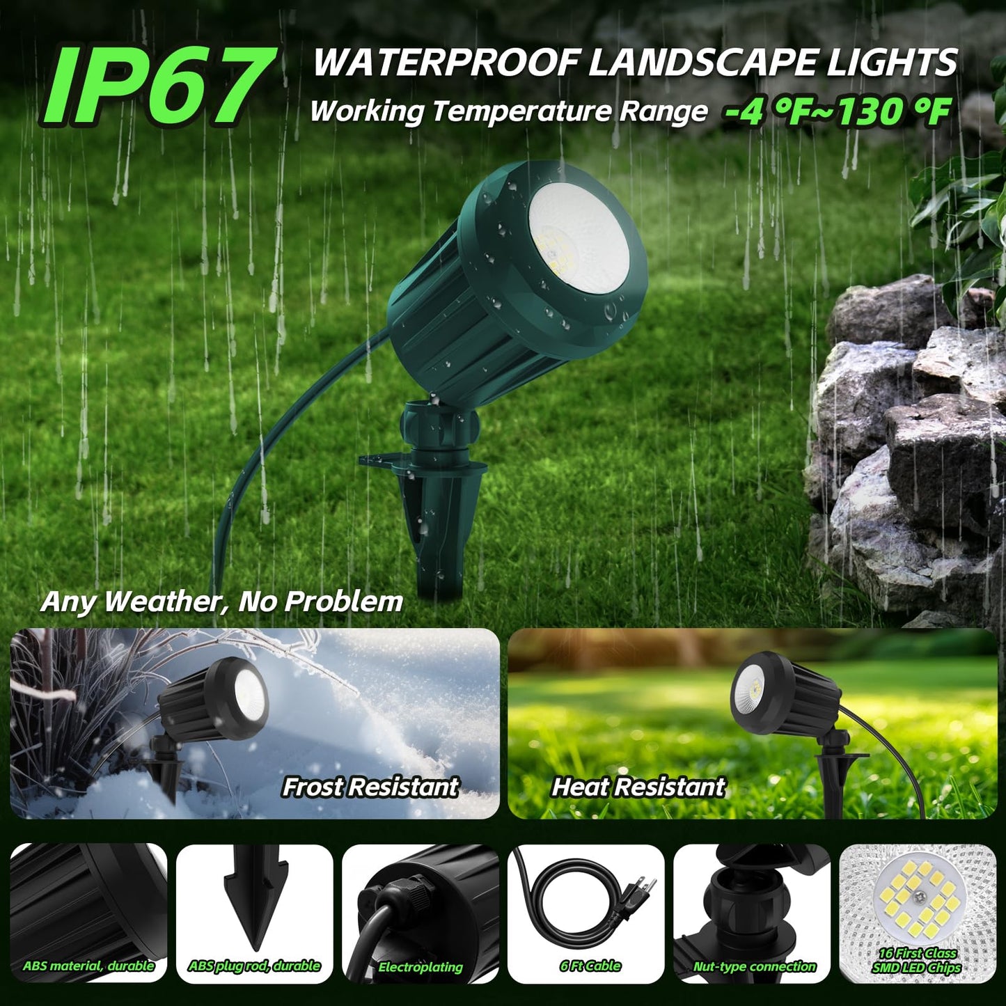 Holeva Halloween & Christmas Outdoor Spotlight  6500K Cool White Led Landscape Lighting With 4 Lenses (Rgb Purple)  Ip67 Waterproof  120V Plug-In For Yard  Garden Tree Holiday Decor(4 Pack  Green)
