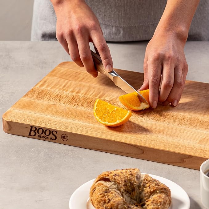 John Boos Chop-N-Slice Series Rectangular Wooden Maple Cutting Board 16”x10” – 1” Thick, 4.5-lb Reversible Butcher Block with Eased Corners, Edge-Grain – Made in the USA