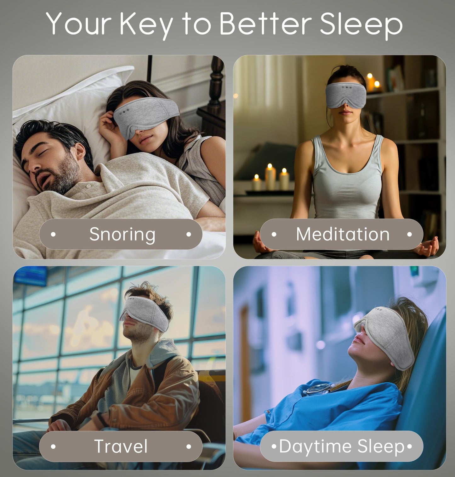 Sleep Mask with Headphones Bluetooth 5.4, TOPOINT 3D Eye Mask Blackout with Soft Bamboo Cotton for Side Sleepers Women Men, Sleep Headphones Earphones HD Speaker Microphone for Travel Meditation Gift