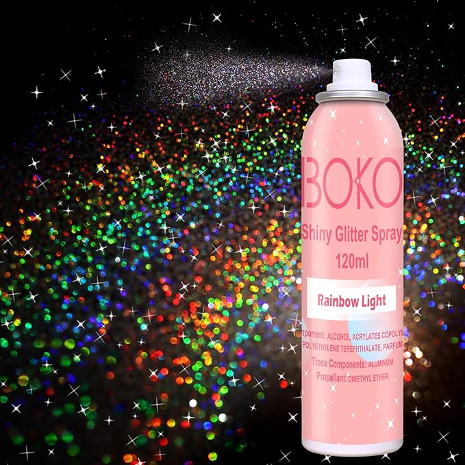 Boko Body Glitter Spray, 120ML Holographic Silver Shiny Glitter Spray for Body Hair Clothes, Quick-Drying and Long-Lasting...