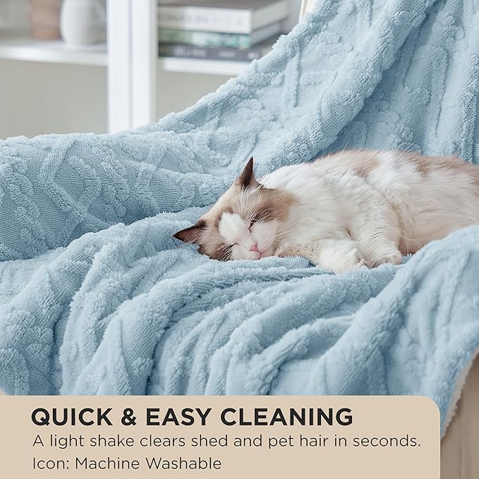 Bedsure Sherpa Fleece Throw Blanket for Couch - GentleSoft Fluffy & Cozy Cable Jacquard Tufted Throw for Women Gift, Thick and Warm Blankets for Winter, Blue, 50x60 Inches