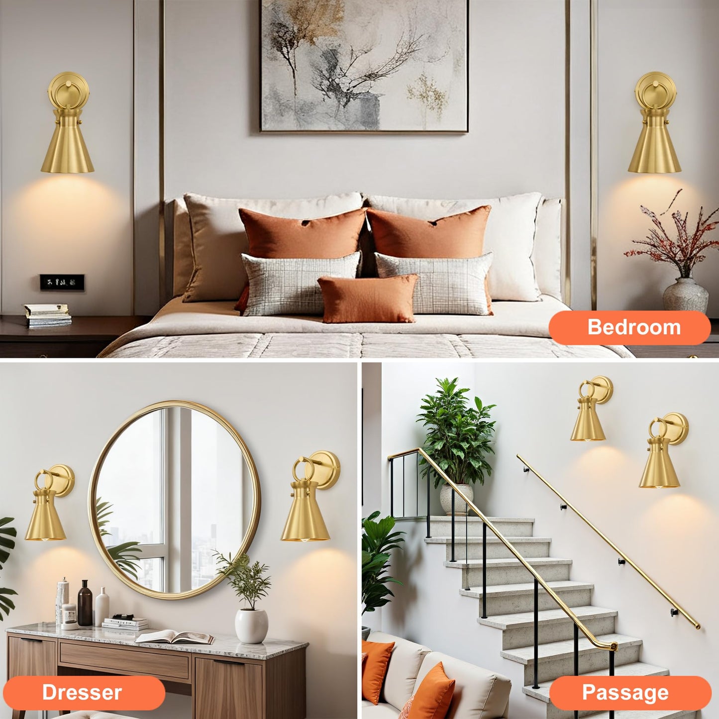 Gednbo Gold Wall Sconces For Bathroom  Modern Vanity Light Fixtures  Wall Mount Lighting Farmhouse Wall Lights With 6 Inch Metal Lampshade For Bedroom Living Room Mirror Kitchen (Gold Metal  2 Pack)