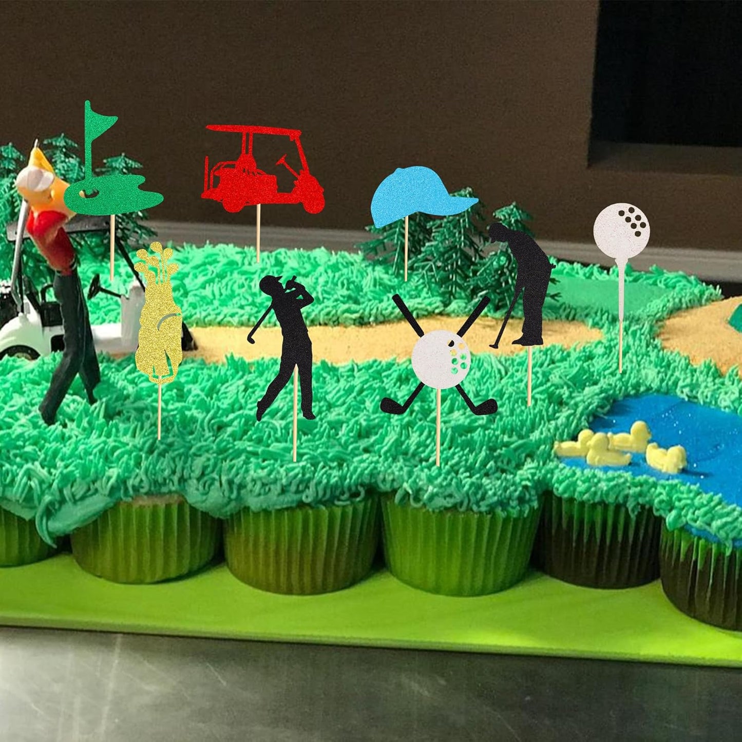 24Pcs Golf Cupcake Toppers Golf Ball Birthday Party Decorations for Girls Boys Golf Player Cake Decorations Golf Baby Shower Party Supplies for Men Women