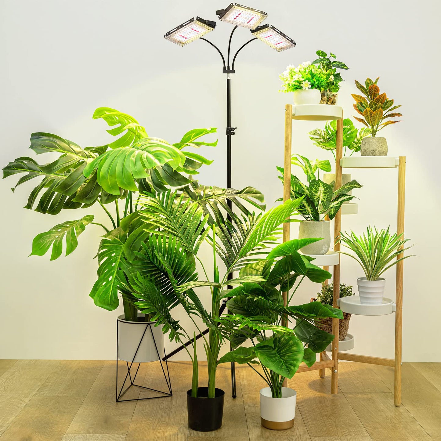 LORDEM Plant Grow Light, Tri-Head LED with Timer, 6 Dimmable Levels, Adjustable Tripod 15in-63in, Black, Model b1101