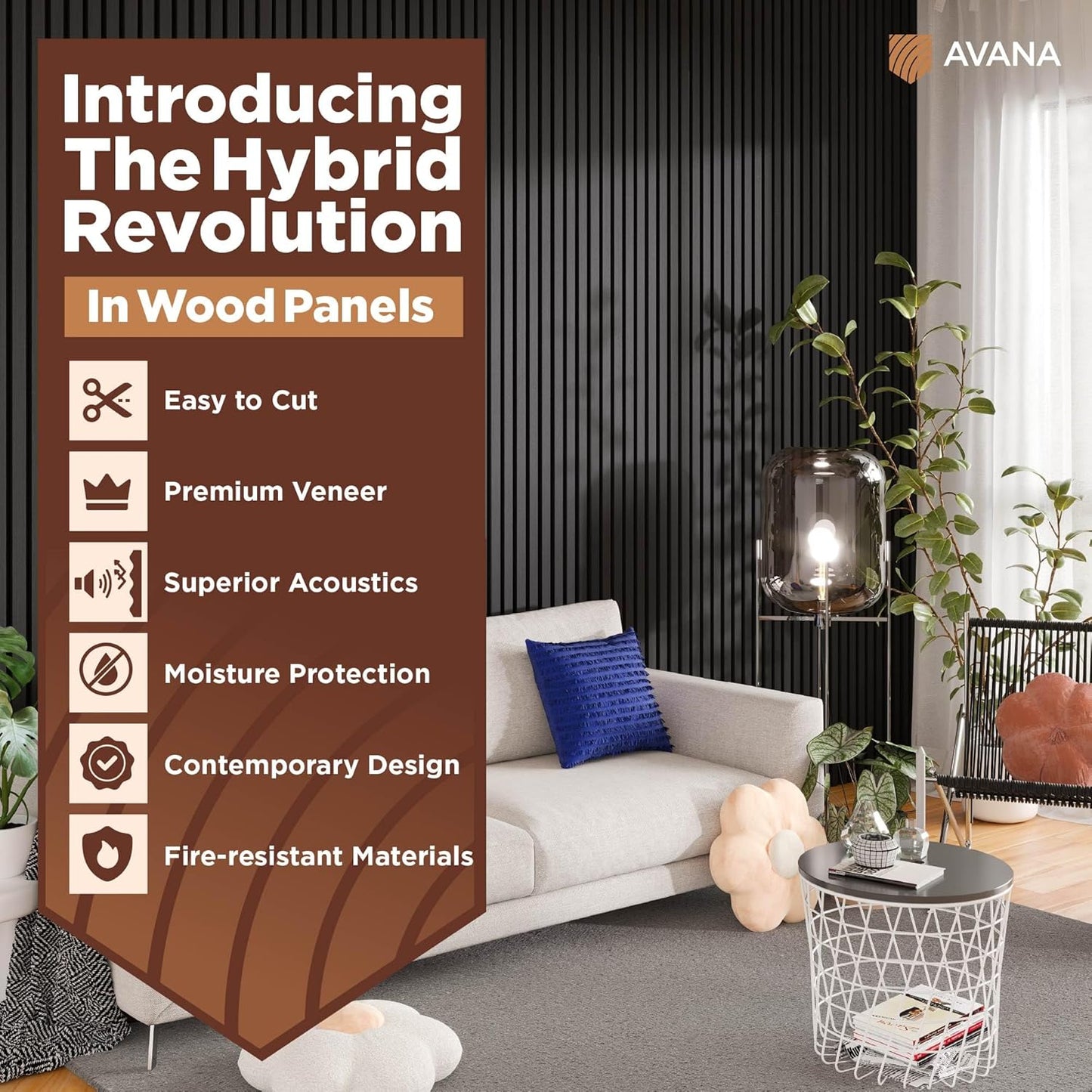 Avana Acoustic Wood Wall Panels – 94.4 x 12.6 Inch Black Oak Acoustic Panels 2 PCs – Wall Panels For Interior Wall Decor For Homes, Offices, Studios – Pleasing Decorative Wood Panels For Wall