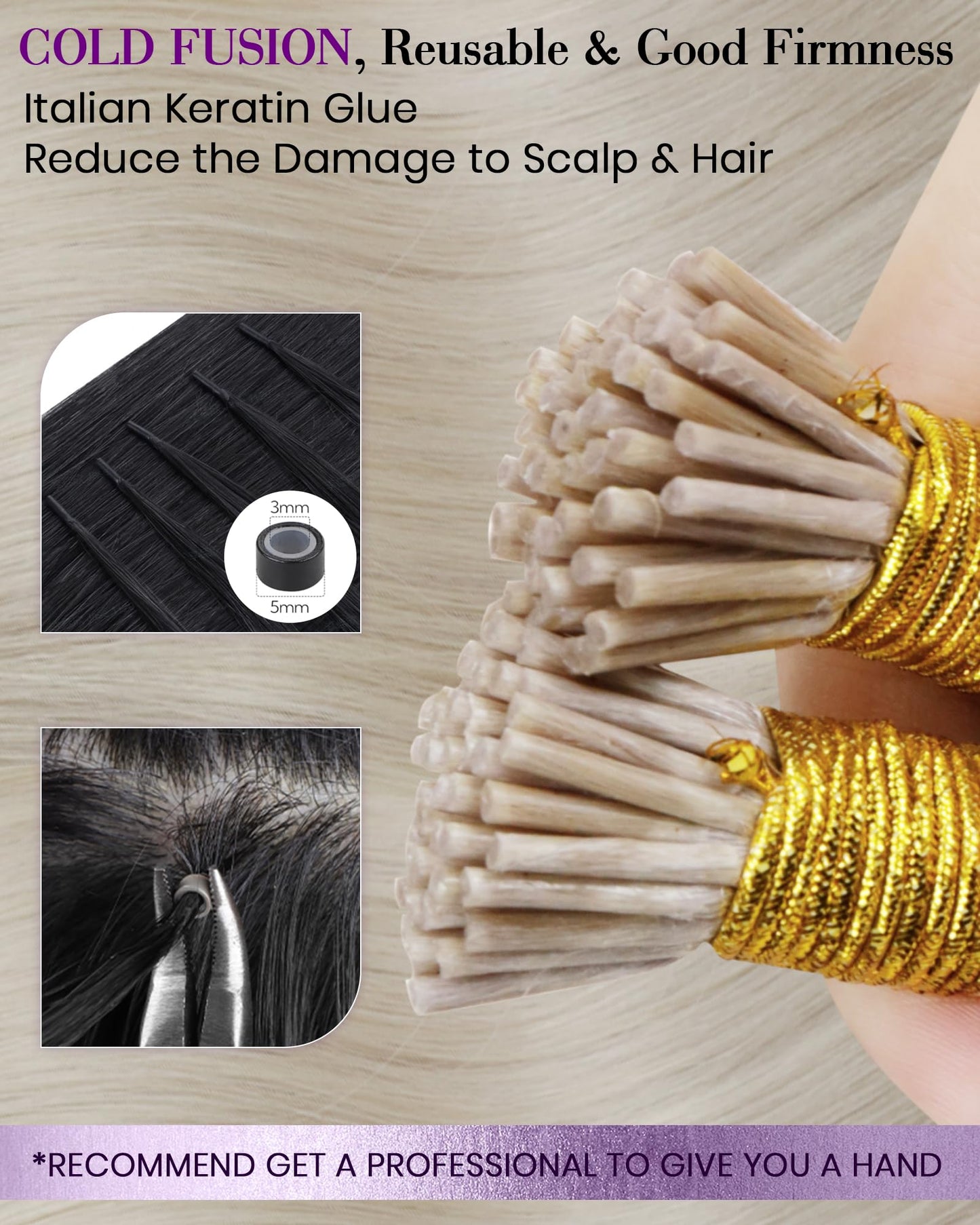 LaaVoo I Tips Hair Extensions Real Human Hair Platinum Blonde I Tip Hair Extensions Human Hair 18 Inch Blonde Itips Hair Extensi