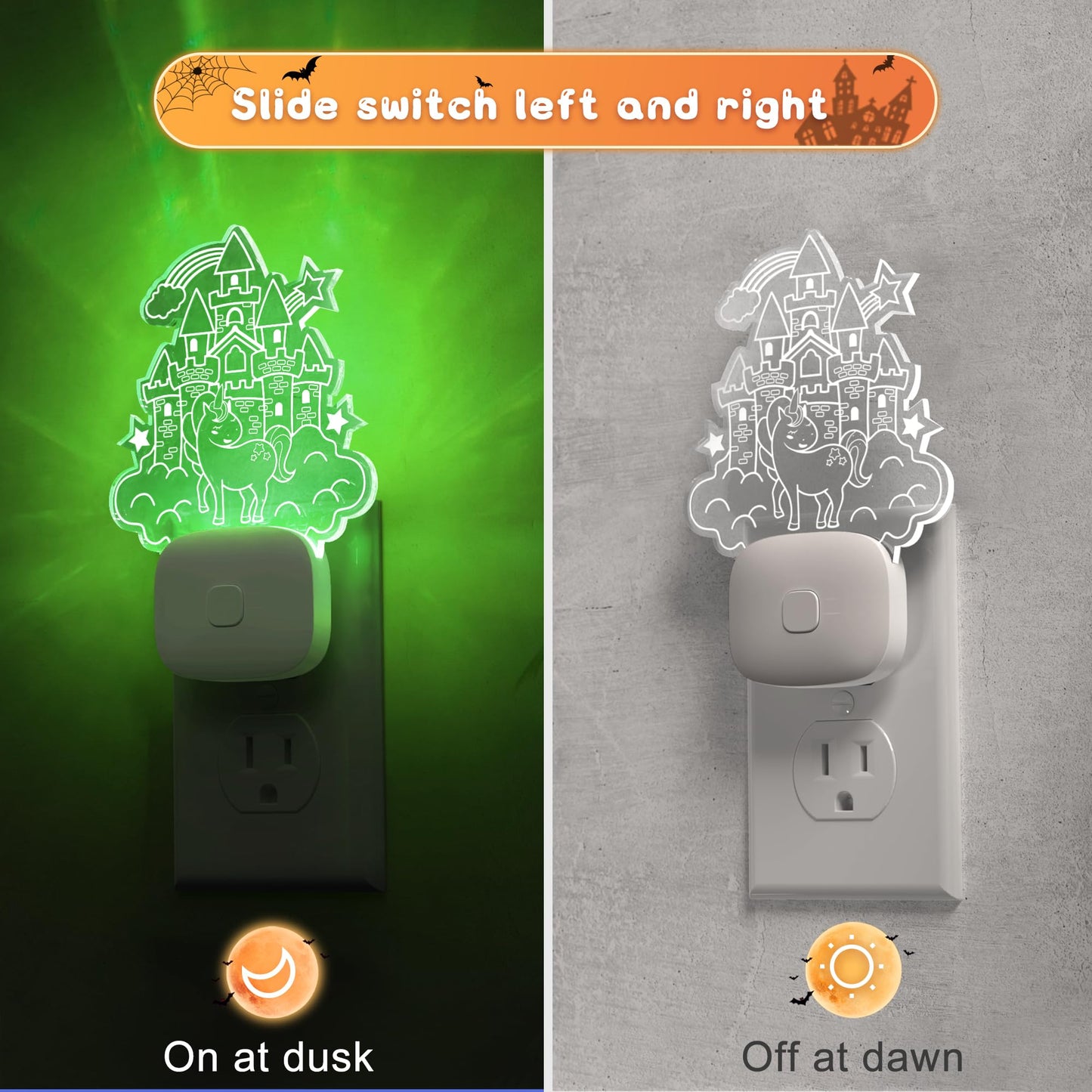 L LOHAS LED Night Light, Acrylic Carved Castle Design, 8-Color Changing, Dusk to Dawn Sensor, Model GY10309CAUS, Plug-in for Kids