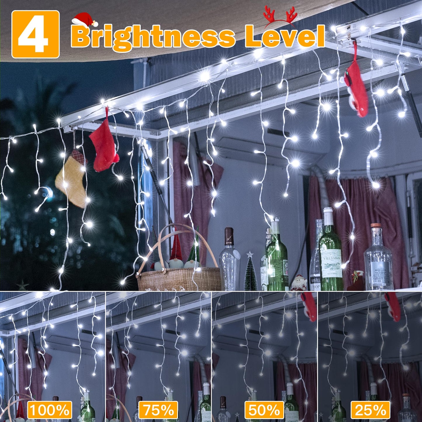 Ollny Cool White Icicle Lights, 720 Led, 60Ft, Waterproof, Remote Control, 8 Modes, Model Hg-29V721Bc For Indoor/Outdoor Decorations