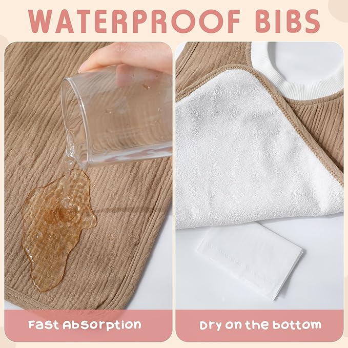 Newwiee 5 Pcs Large Muslin Pullover Baby Bibs Full Coverage Toddler Slip on Absorbent Bib Waterproof Toddler Towel Bibs (Cute Color)