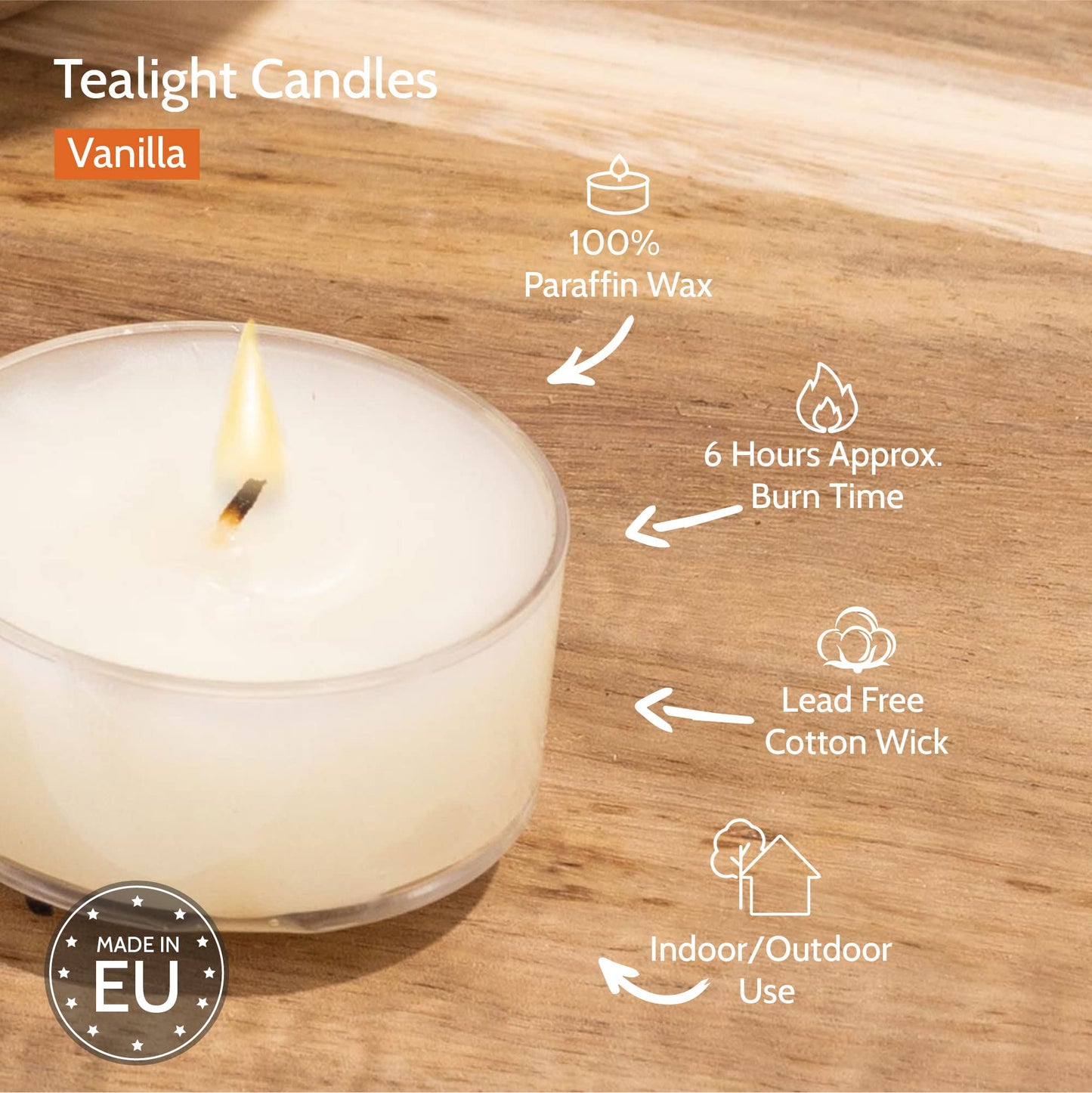 Hyoola Scented Tealight Candles - Vanilla Cream - 6 Hour Burn Time - 15 Pack - Model H10201 - Clear Cup