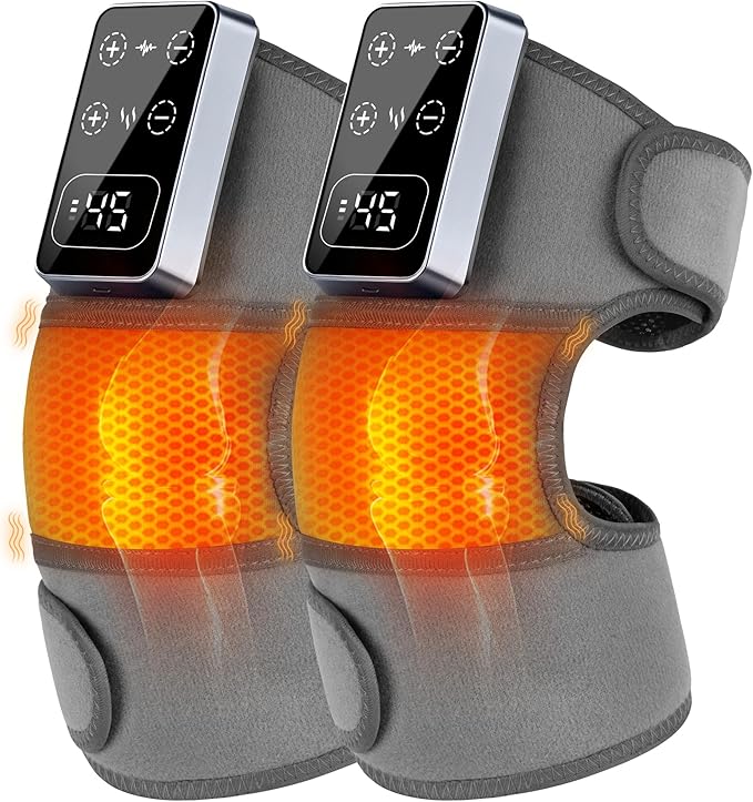 YAZHI Cordless Knee Massager for Pain Relief – Electric Heated Knee Brace, 5 Heat Levels & 3 Massage Modes, Gifts for Men ...
