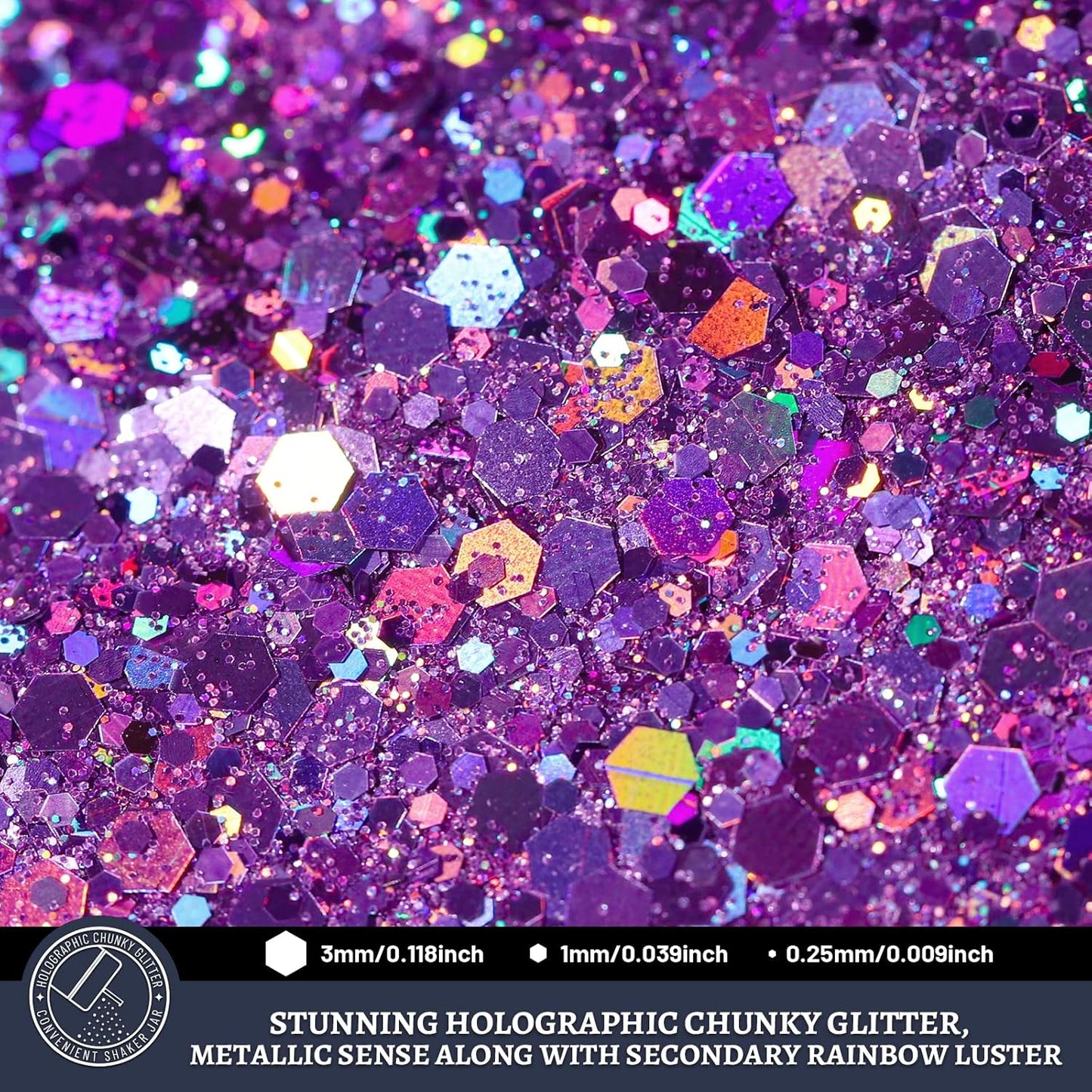 LEOBRO Purple Glitter, 160g/5.64oz Holographic Chunky Glitter for Crafts, Resin, Nail Body, Tumblers, Party Decorations