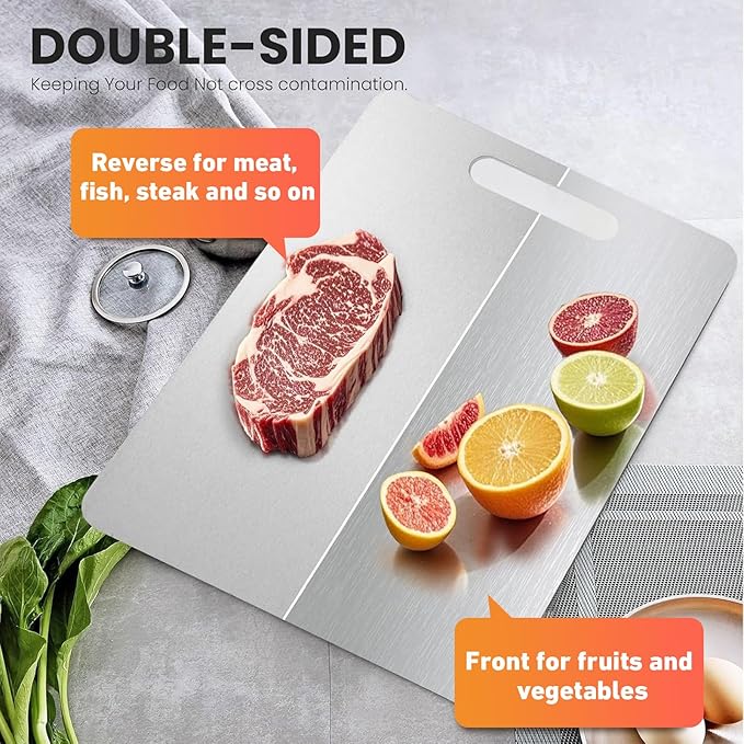 Tavano Titanium Cutting Board,100% Pure Titanium Cutting Boards for Kitchen,Food-Grade Double Side Available Non Toxic Chopping Board,Dishwasher Safe Hygiene Durable Boards(1PC-XL)