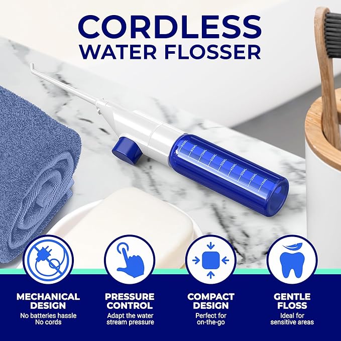 ORAVIX Dental Water Flosser, Tonsil Stone Remover, Gentle Oral Irrigator for Sensitive Teeth and Gums, Kids Manual Water Flosser, No Electricity or Batteries