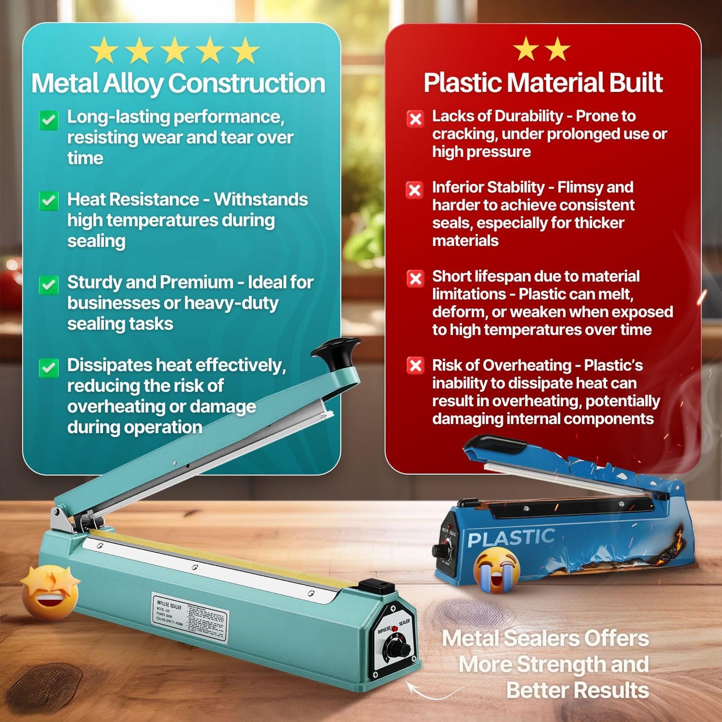 Flexzion Impulse Sealer 16 Inch (400mm) 500W Heat Sealer Machine with Adjustable Heating Mode, No Warm Up Needed, Portable Bag and Seal Impulse with Replacement Element Grip and Teflon Tape