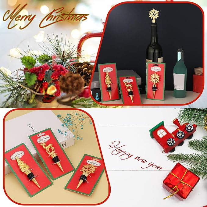 Wine Bottle Stopper,3 Pieces Christmas Snowflake Tree Deer Decorative Wine Bottle Stopper,Metal Reusable Wine Bottle Stoppers for Wine, Champagne and Beer Collection (Christmas Set)