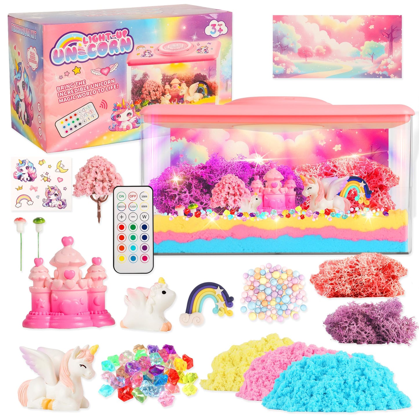 Unicorn Light-Up Terrarium Kit Toys for Kids - Not Fragile - LED Night Light Birthday Gift for Girls Ages 4 5 6 7 8-12 Year Old