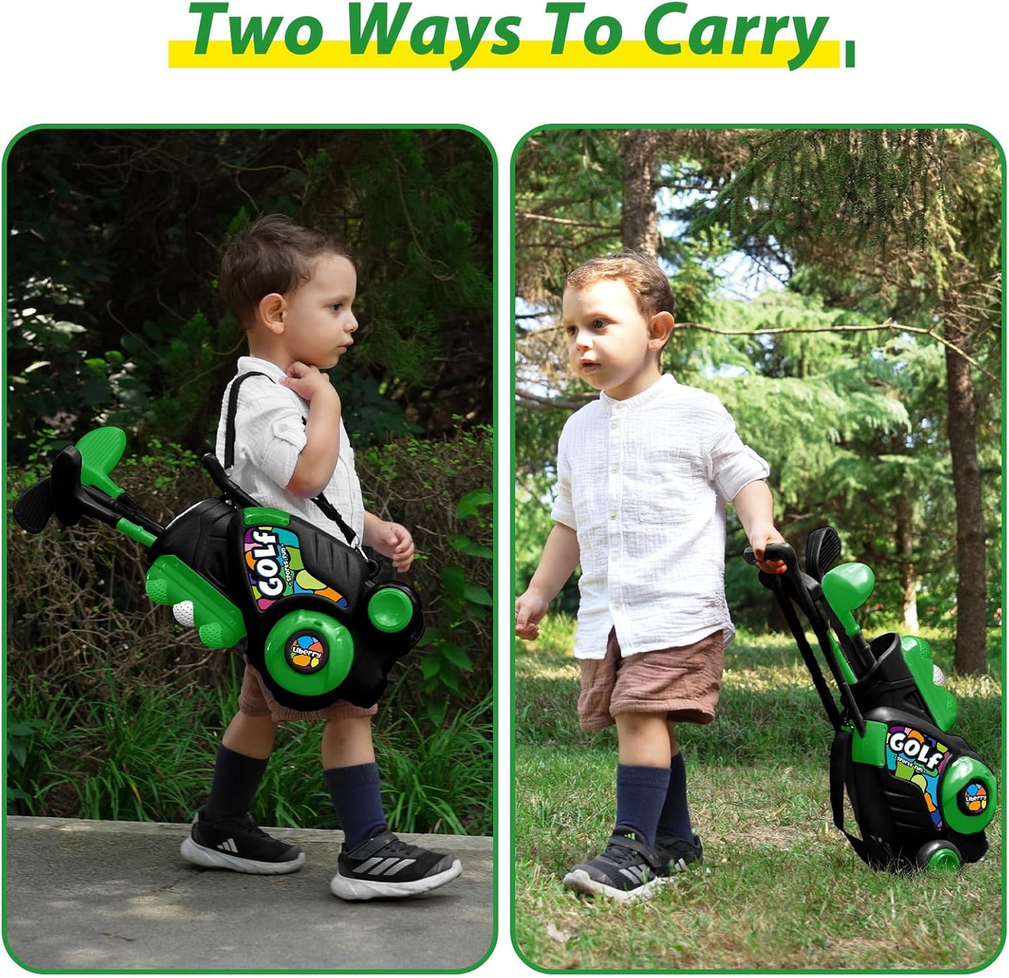 Liberry Toddler Golf Set for Boys Girls Age 2 3 4, Upgraded Kids Golf Cart with Shoulder Strap Design, Outdoor Indoor Sports Toys for Birthday, Black