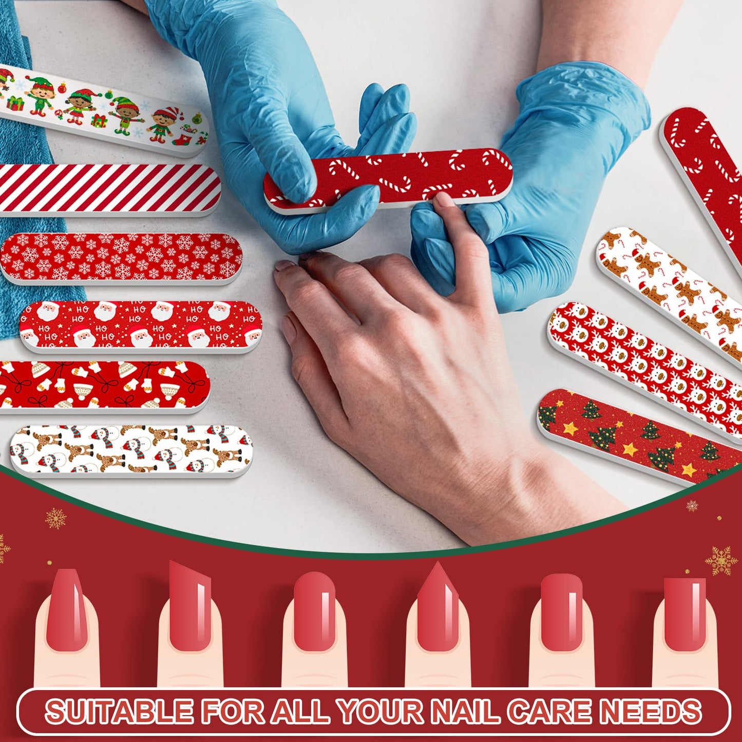 50 Pack Christmas Mini Nail Files Gifts Bulk Holiday Mini Emery Boards Double-Sided Christmas Party Nail Files Favors Bulk Stock