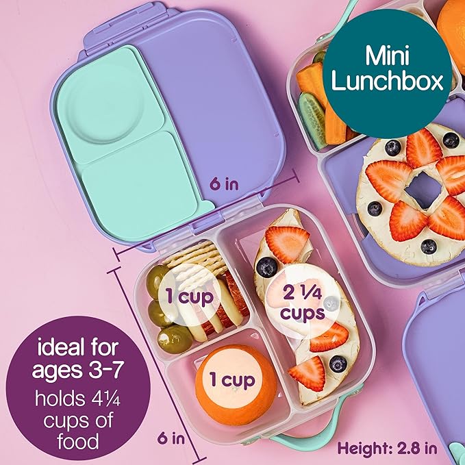 b.box Mini Lunch + Snack Containers (Lilac Pop): 2-Pack Set Includes Lunch Box (4 1/4 Cup Capacity) & Snack Box (1 3/4 Cup Capacity). Easy Open Bento Containers, School Supplies