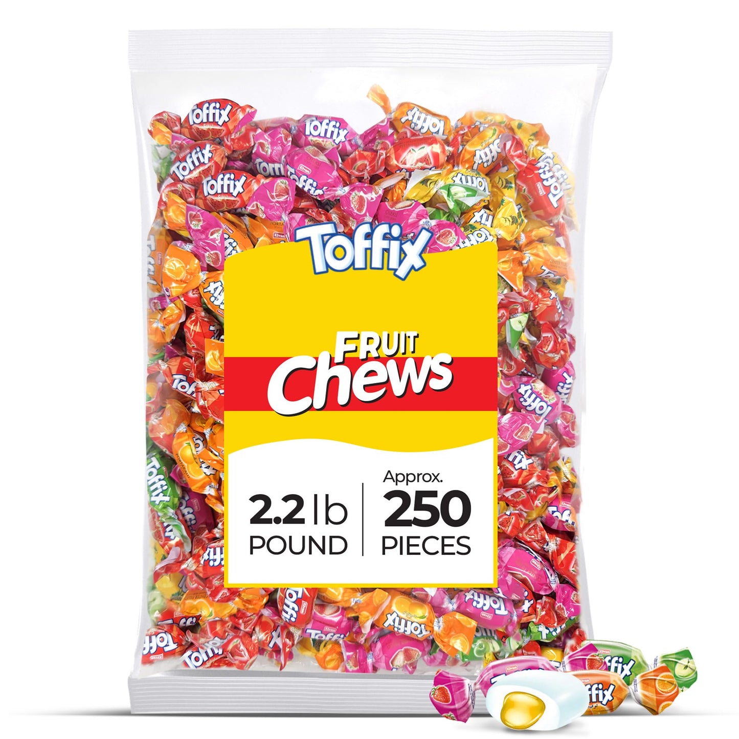 Toffix Fruit Chews, Center Filled Soft Fruit Chews Candy Individually Wrapped Snacks, Orange, Strawberry, Pineapple, Watermelon