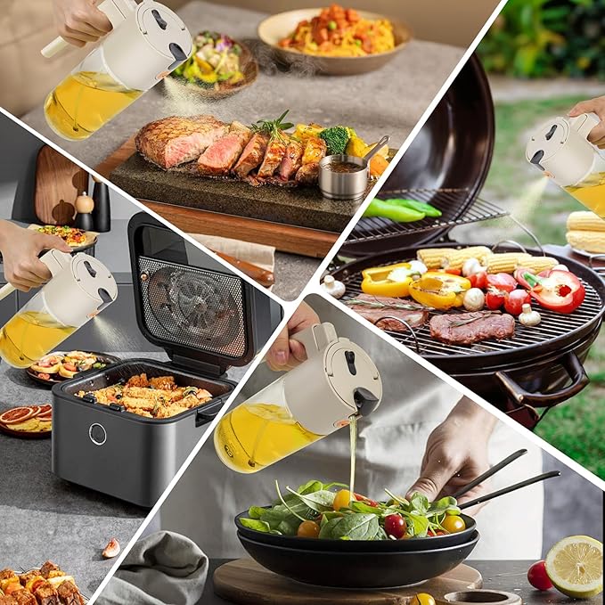 Oil Sprayer for Cooking with Leak-Proof Seal, One Touch Mist - 17oz Kitchen Oil Dispenser Bottle for Air Fryer, BBQ, Baking, Salad(White)