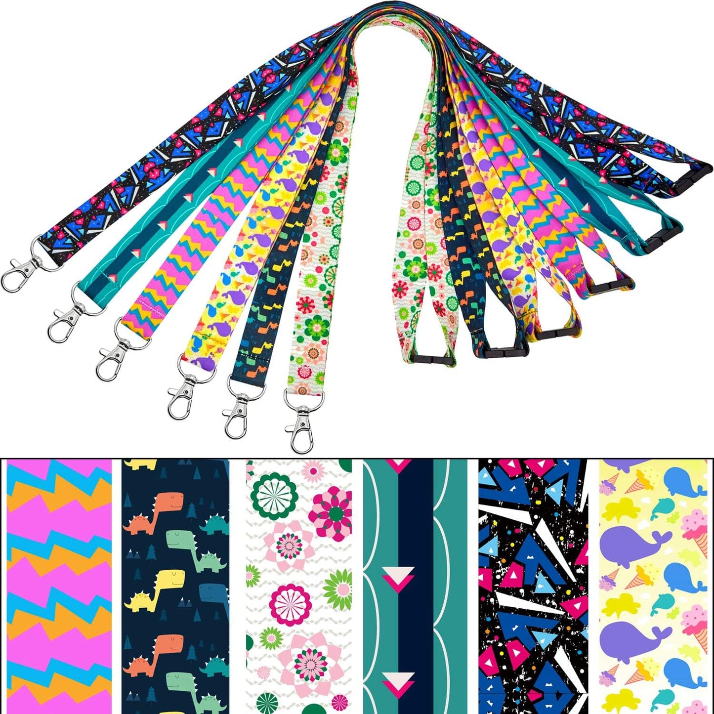 YOUOWO 6 Pack Printed Lanyards with Horizontal ID Badge Holder for Cruise Keys Women Kids Ship Card,Breakaway Office Neck Safety Lanyard with Patterns