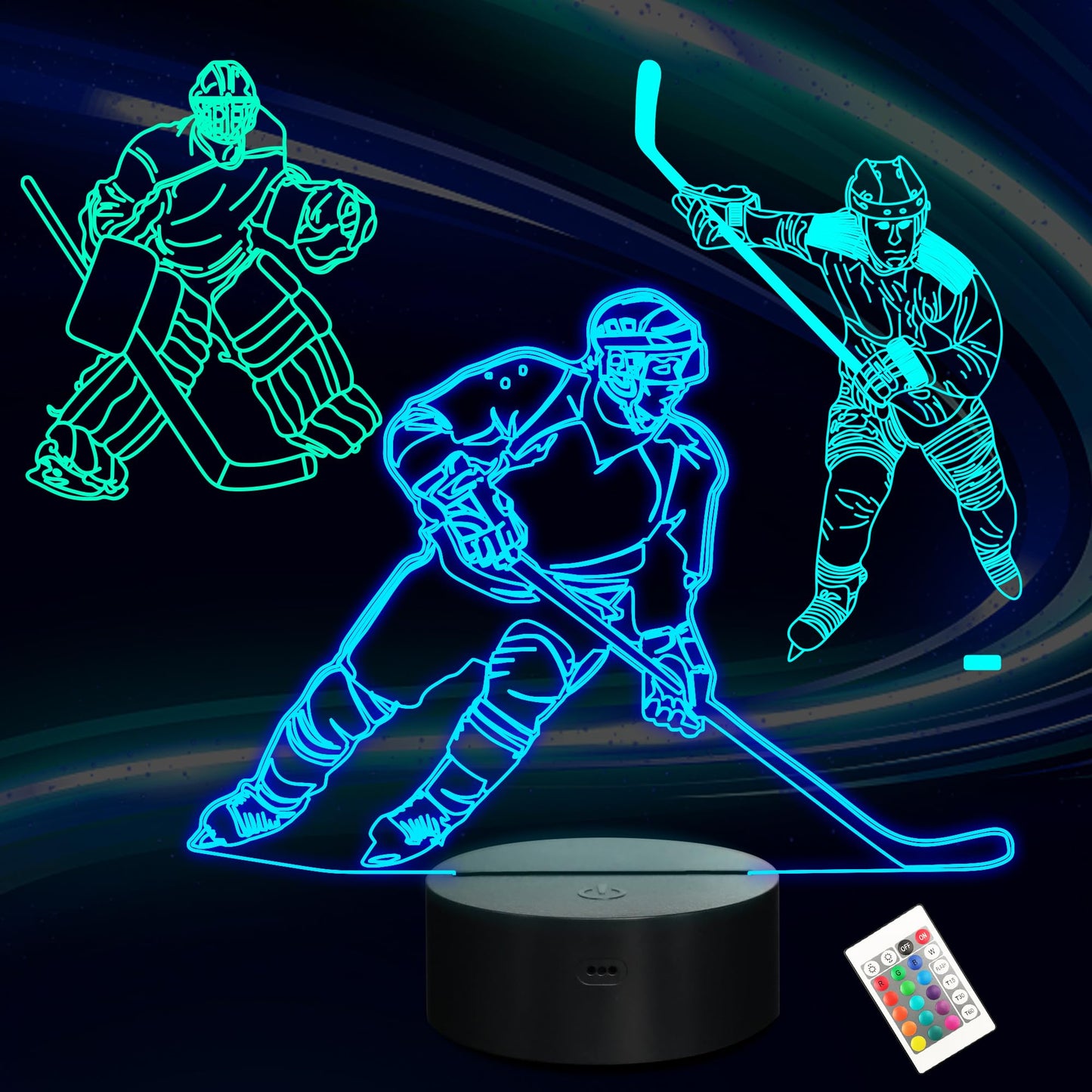 Lampeez 3D Ice Hockey Player Night Light - Multicolored Acrylic With Remote Control, Model Fs-2810-9999, Perfect Gift For Kids