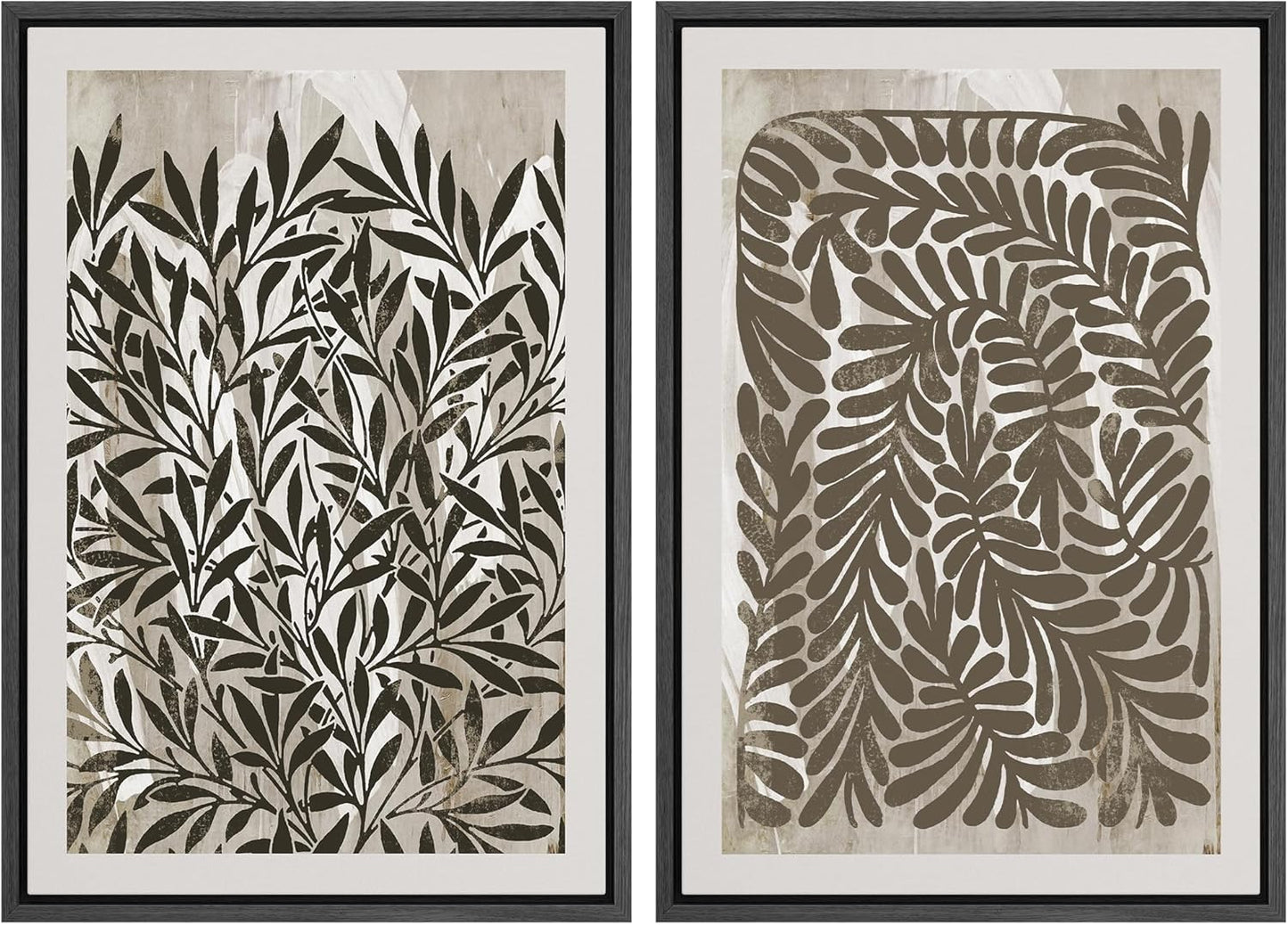 SIGNWIN Framed Canvas Print Wall Art Modern Botanical Abstract Black and Beige Leaf Illustrations Decorative for Living Room, Bedroom, Office - 16"x24"x2 Black