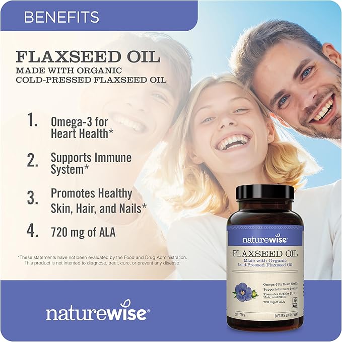 NatureWise Vitamin D3 5000iu (125 mcg) 1 Year Supply for Healthy Muscle Function, and Immune Support Organic Flaxseed Oil Max 720mg ALA | Highest Potency Flax Oil Omega 3