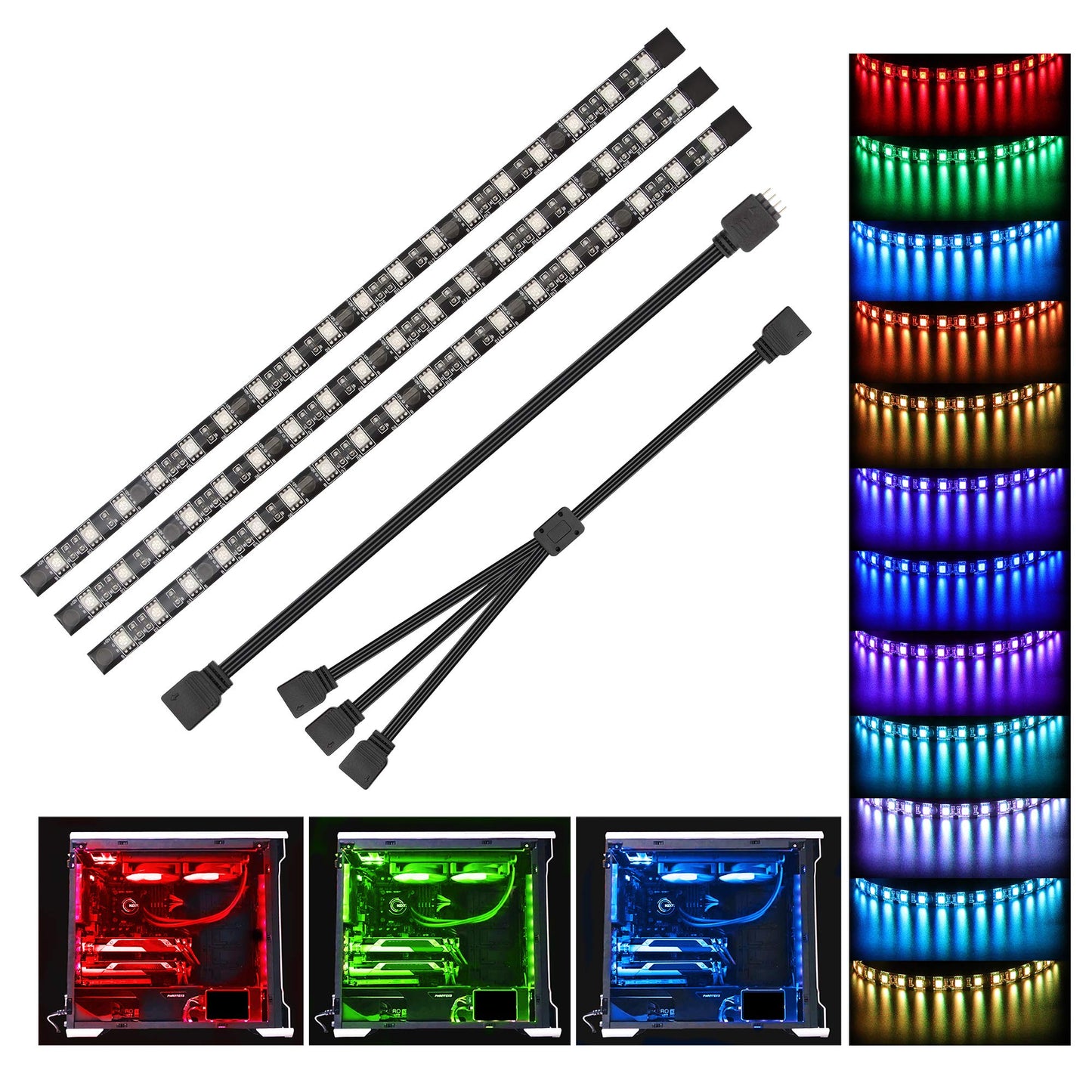 Speclux RGB LED Strip Lights - 3pcs 5050 Magnetic, 54 LEDs, 4-pin 12V, Compatible with Asus Aura, Asrock, Gigabyte, MSI