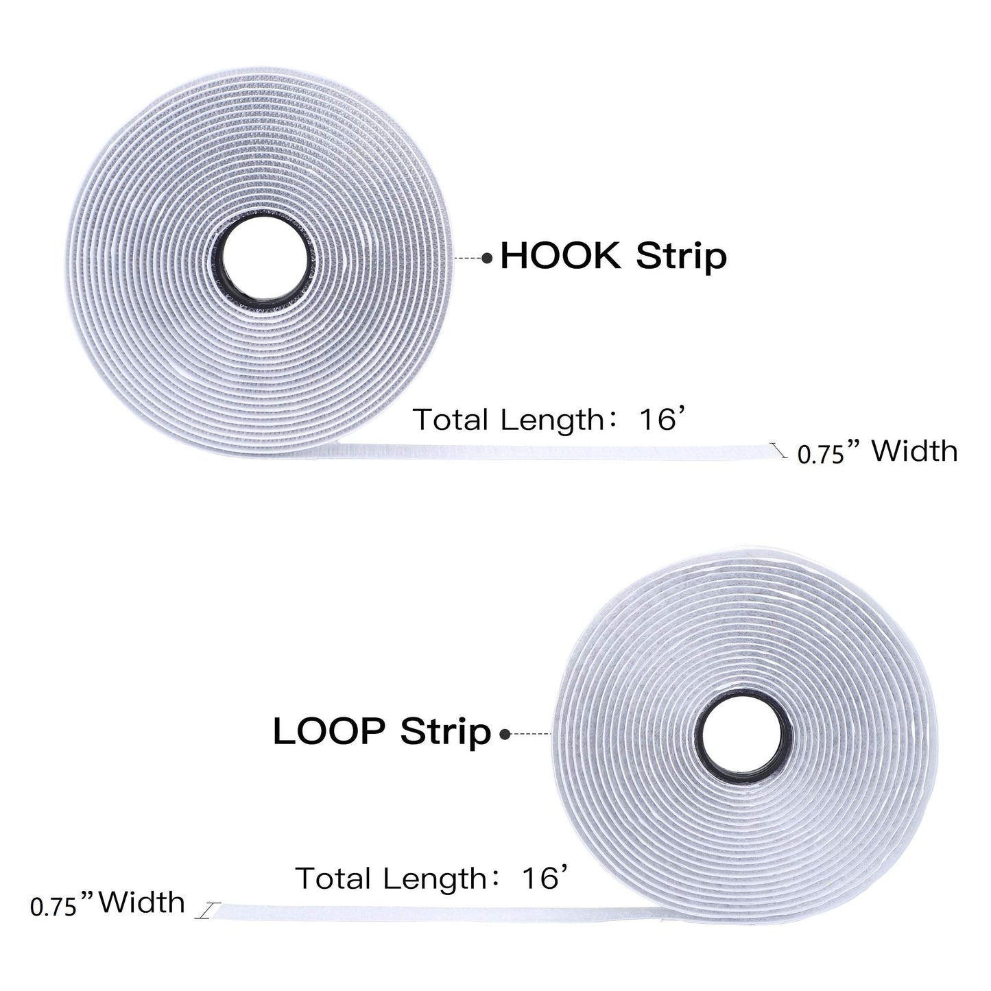16 Feet Length 0.75 Inches Width Hook and Loop with Strong Self Adhesive Interlocking Strip, Mounting Tape Heavy Duty Adhesion Fastener (White)
