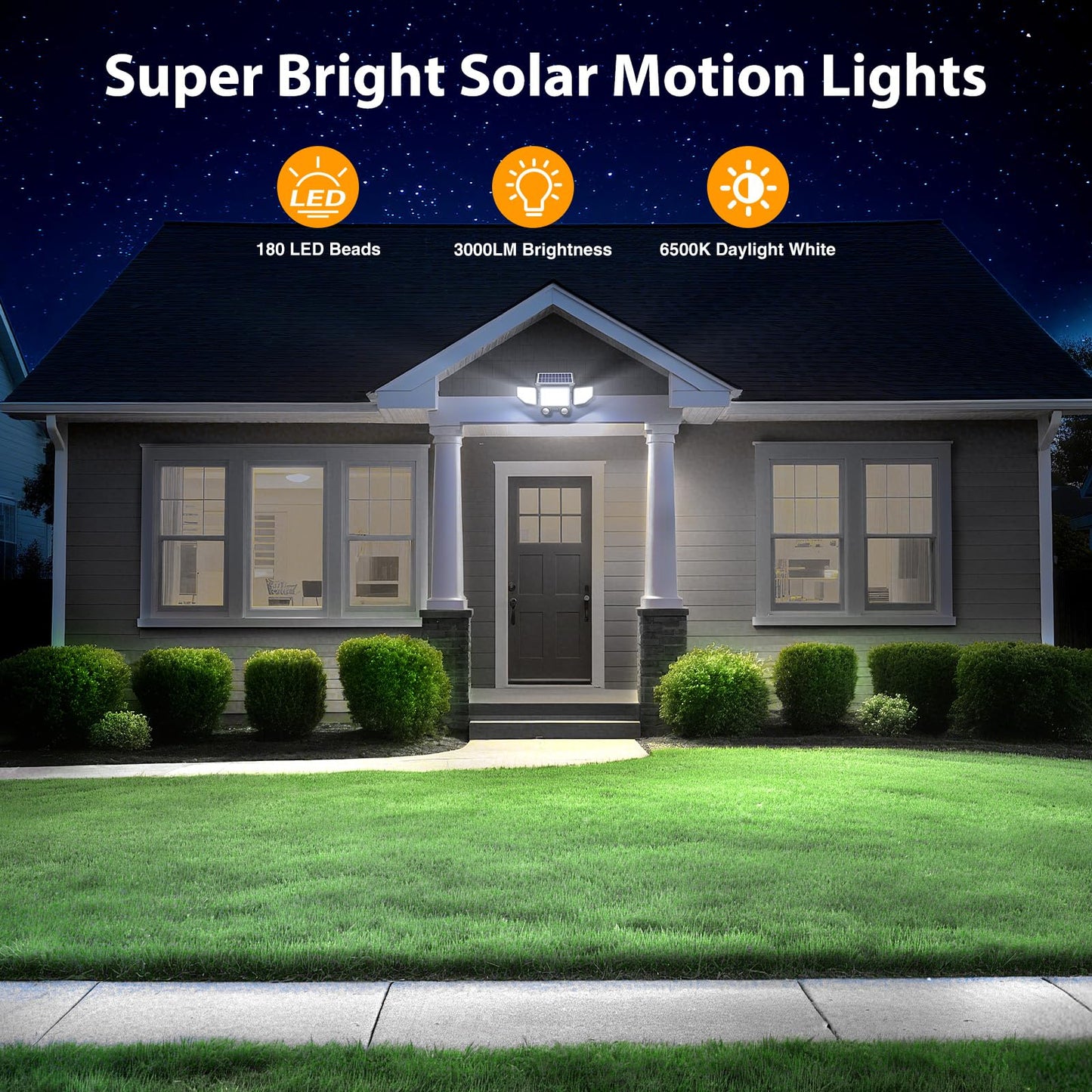 Onforu Solar Lights Outdoor, 3000LM Motion Sensor Flood Lights, IP65 Waterproof, Remote Control, Black, Model BDTYE06-3, 4 Pack