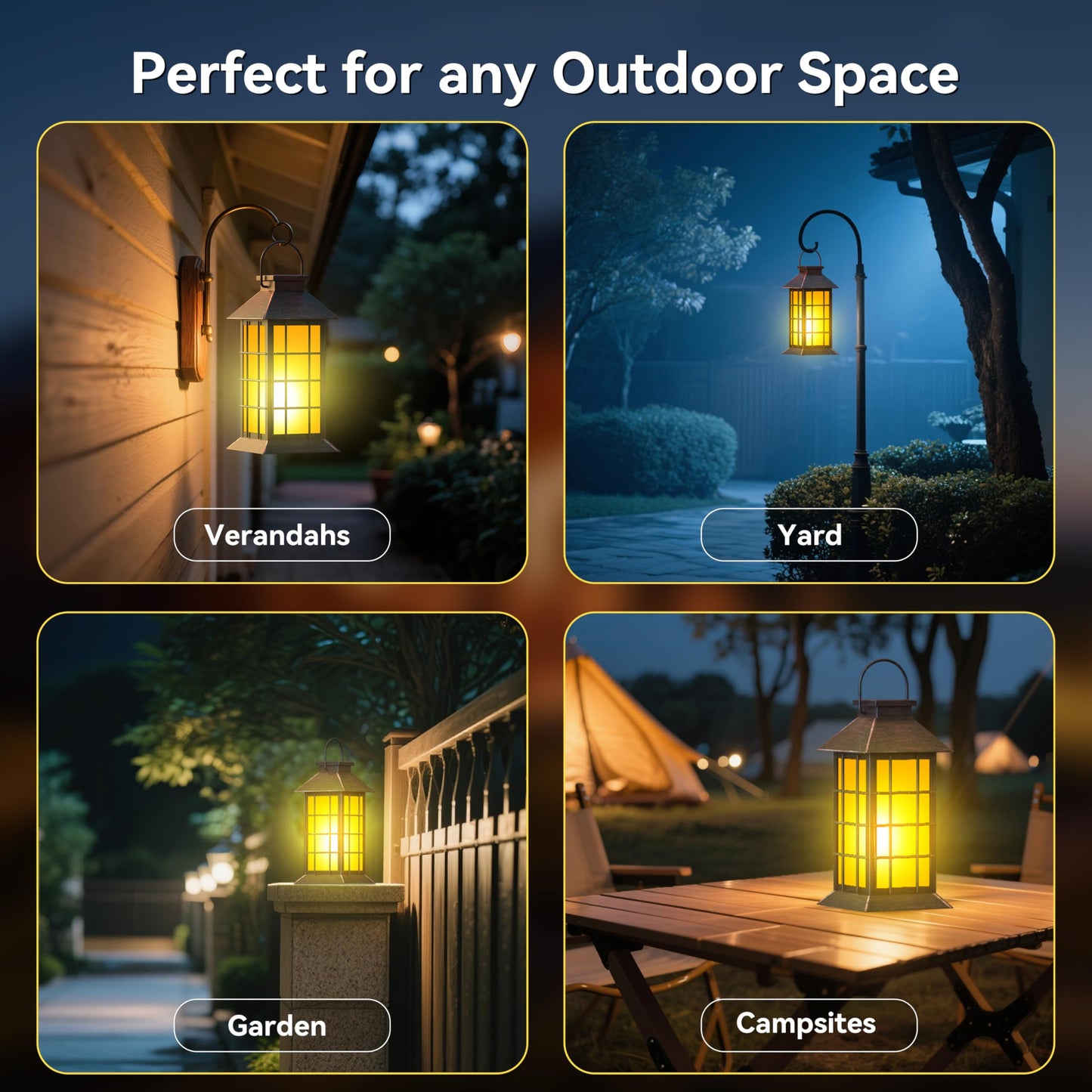 Anyperfect 2 Pack 13 Copper Solar Lantern With Flickering Flame Candle | Outdoor Waterproof Hanging Solar Lanterns  Metal & Glass Lights For Garden Decoration  Rustic Gifts For Mom