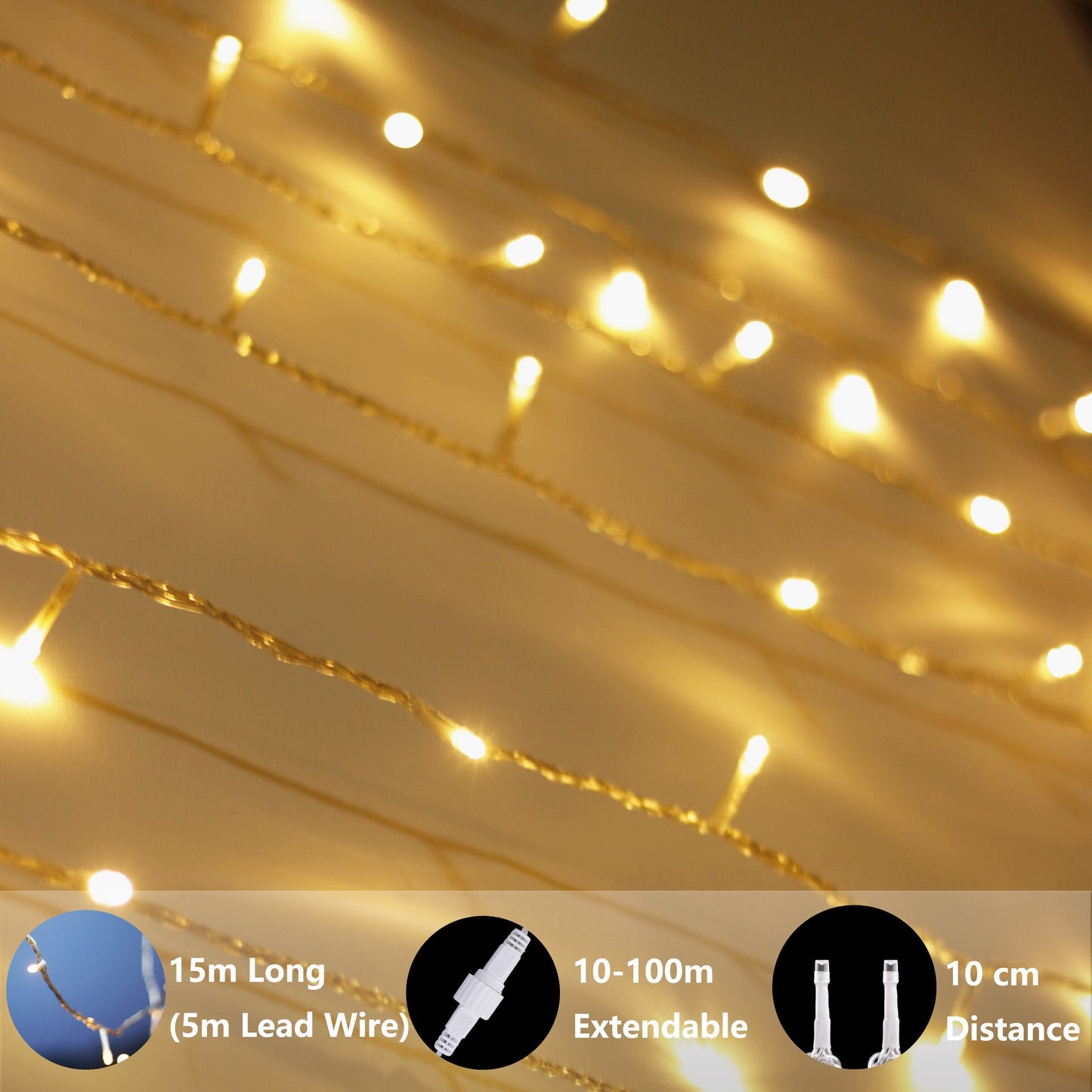 Louis Choice Led String Lights, 100 Warm White Lights, 49Ft Waterproof, Indoor/Outdoor, With Timer, Model Lc_Slp
