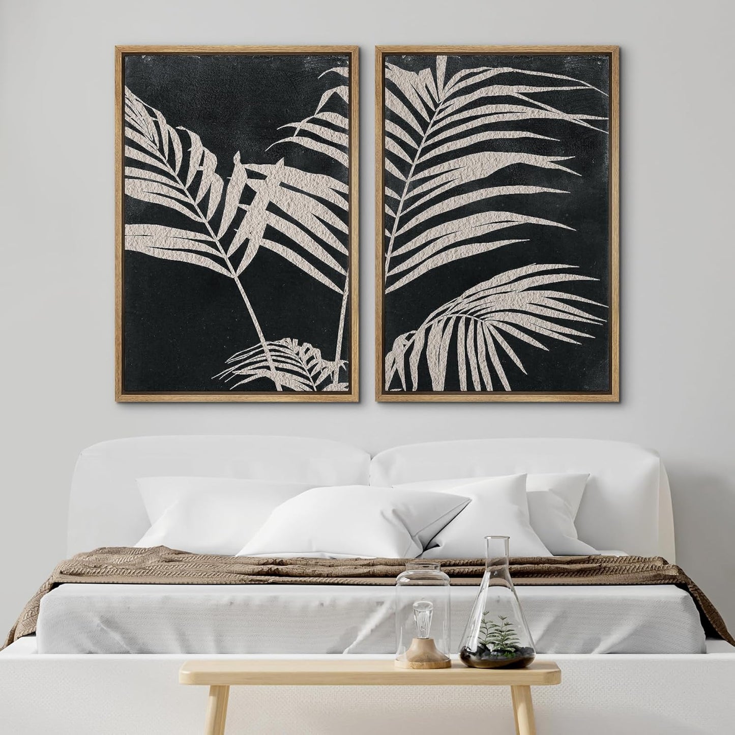SIGNWIN Framed Canvas Print Wall Art Palm Leaf Print, Minimalist Wall Art, Black White Wall Art Prints for Living Room, Bedroom, Office - 16"x24"x2 Natural